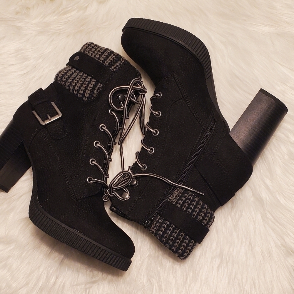 White Mountain Tonya Women's Black Ankle Moto Lace Up Combat Boots Size 10 - Picture 2 of 8